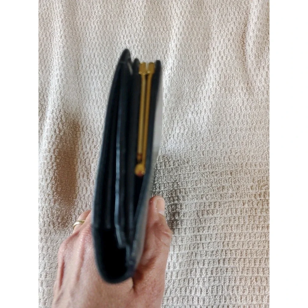 Bally Vtg Black Leather Kisslock Bifold Wallet Women Double B Logo Made In Italy